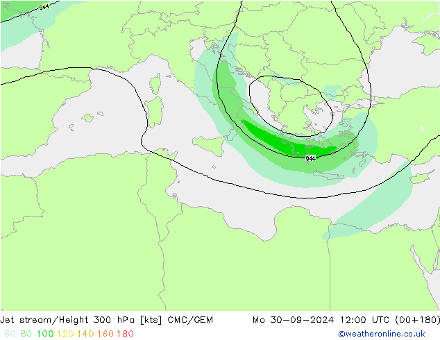 Jet stream/Height 300 hPa CMC/GEM Mo 30.09.2024 12 UTC