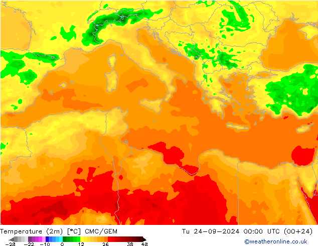 Temperature (2m) CMC/GEM Tu 24.09.2024 00 UTC