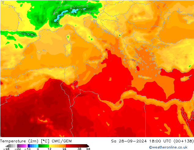 Temperatuurkaart (2m) CMC/GEM za 28.09.2024 18 UTC