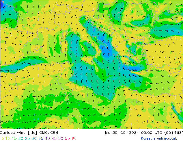 Surface wind CMC/GEM Mo 30.09.2024 00 UTC