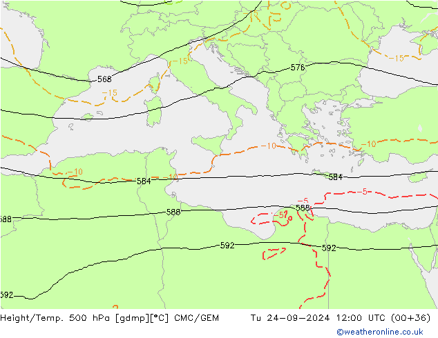 Height/Temp. 500 гПа CMC/GEM вт 24.09.2024 12 UTC