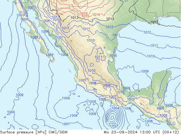 Atmosférický tlak CMC/GEM Po 23.09.2024 12 UTC