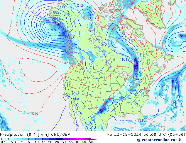 Precipitation (6h) CMC/GEM Mo 23.09.2024 06 UTC