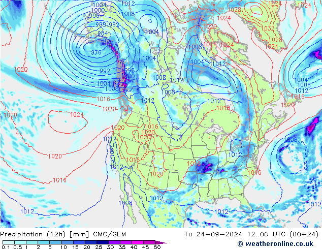 Precipitation (12h) CMC/GEM Tu 24.09.2024 00 UTC