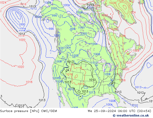 Luchtdruk (Grond) CMC/GEM wo 25.09.2024 06 UTC