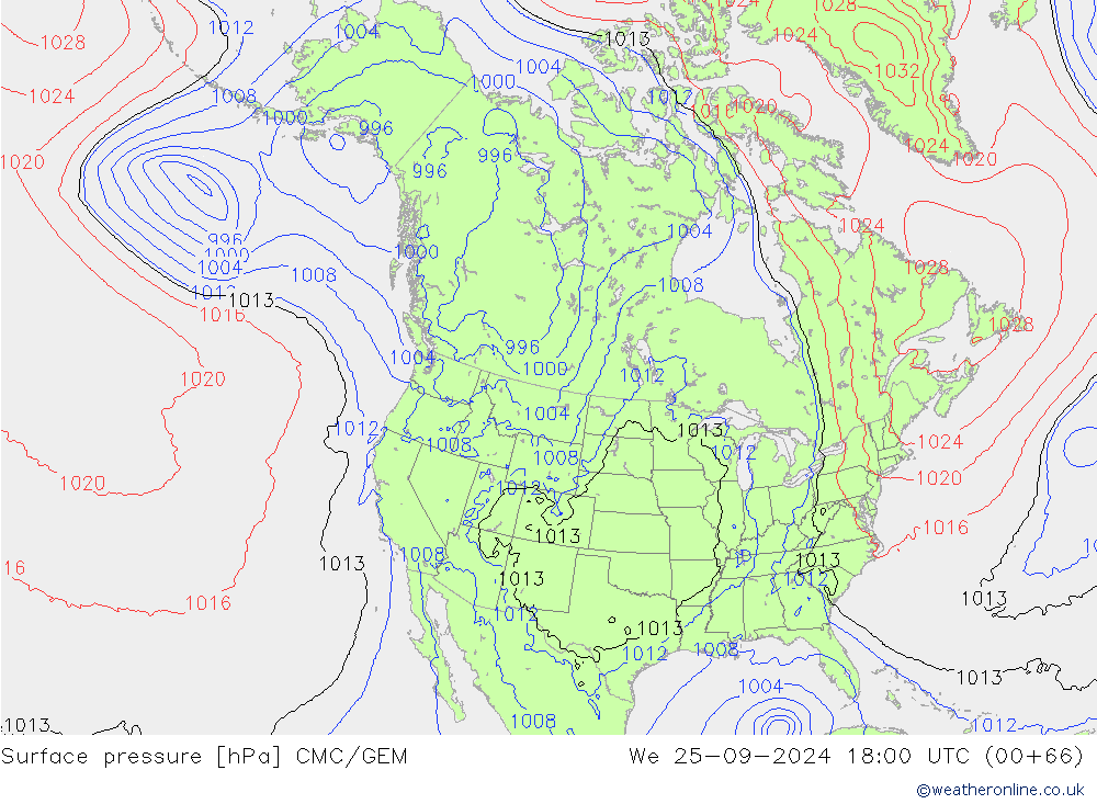 Surface pressure CMC/GEM We 25.09.2024 18 UTC