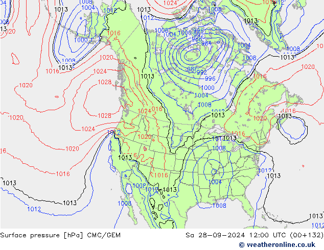 Atmosférický tlak CMC/GEM So 28.09.2024 12 UTC