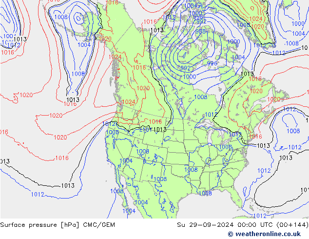 Surface pressure CMC/GEM Su 29.09.2024 00 UTC