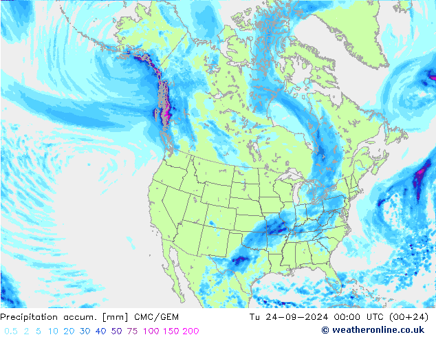 Precipitation accum. CMC/GEM wto. 24.09.2024 00 UTC