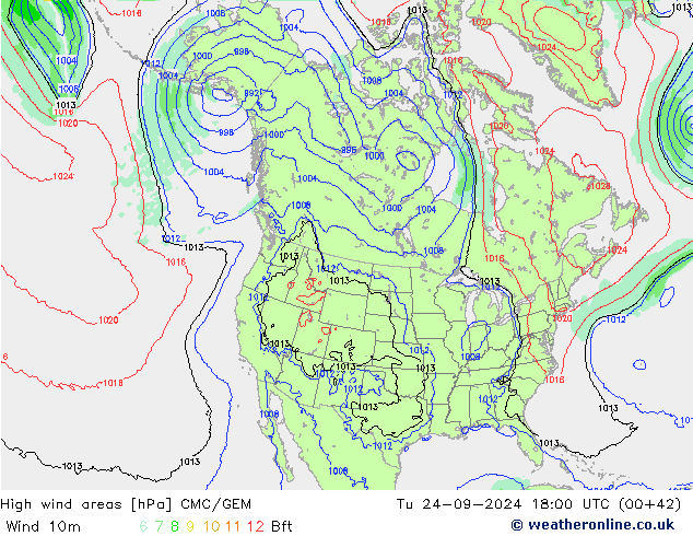 High wind areas CMC/GEM Ter 24.09.2024 18 UTC