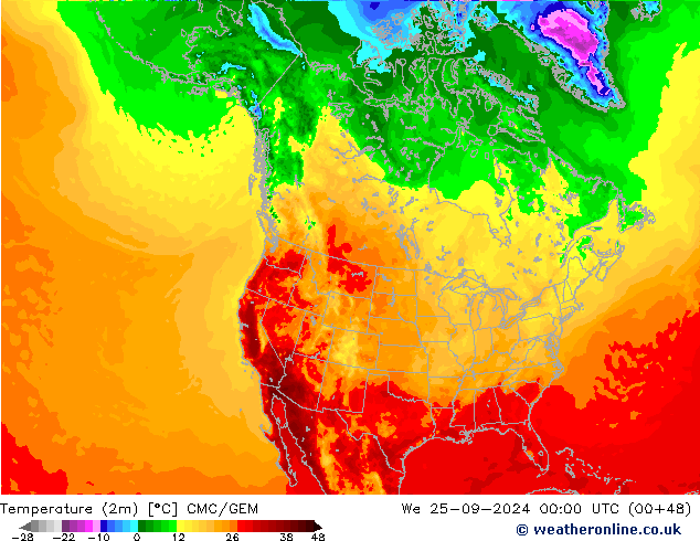 Temperature (2m) CMC/GEM We 25.09.2024 00 UTC