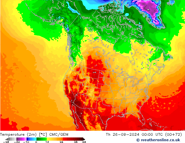 mapa temperatury (2m) CMC/GEM czw. 26.09.2024 00 UTC