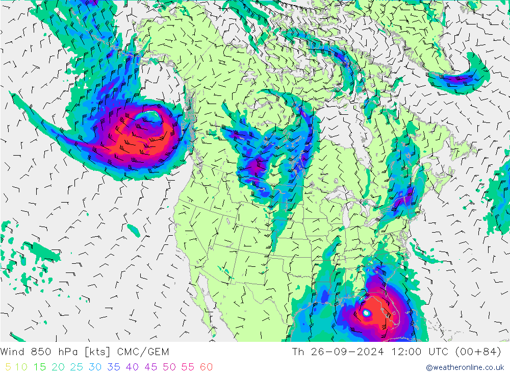 Wind 850 hPa CMC/GEM Čt 26.09.2024 12 UTC