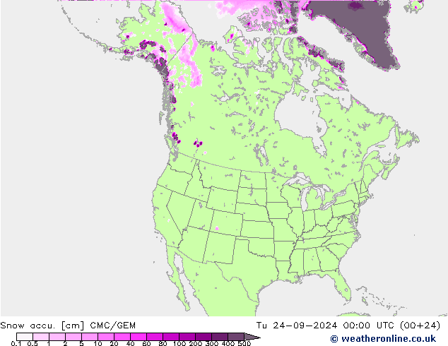 Snow accu. CMC/GEM  24.09.2024 00 UTC