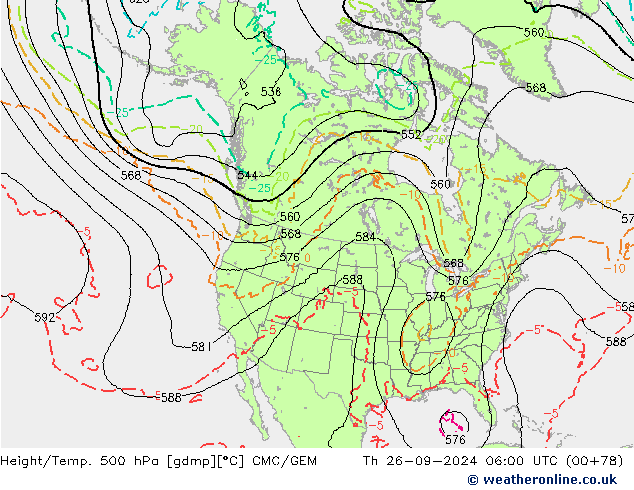 Height/Temp. 500 hPa CMC/GEM Čt 26.09.2024 06 UTC