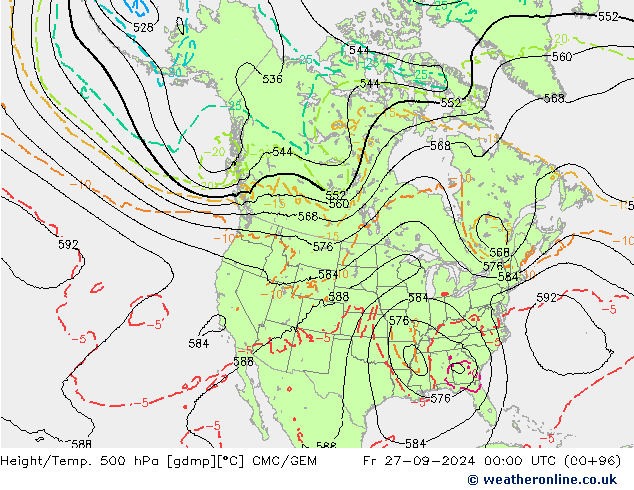 Height/Temp. 500 hPa CMC/GEM ven 27.09.2024 00 UTC