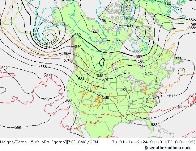 Yükseklik/Sıc. 500 hPa CMC/GEM Sa 01.10.2024 00 UTC