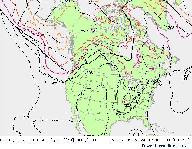 Height/Temp. 700 hPa CMC/GEM We 25.09.2024 18 UTC