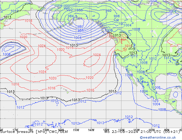 Atmosférický tlak CMC/GEM Po 23.09.2024 21 UTC