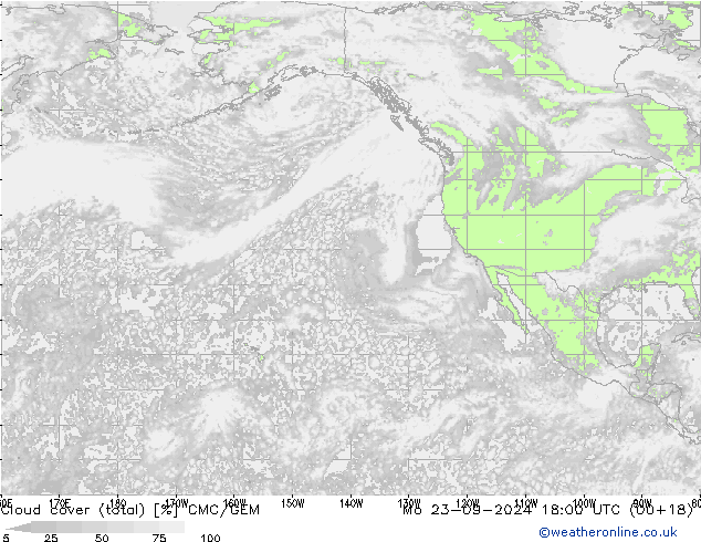 Cloud cover (total) CMC/GEM Mo 23.09.2024 18 UTC