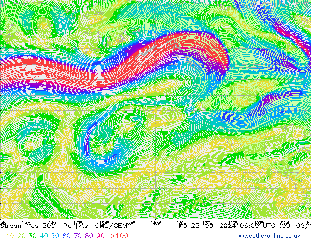 Streamlines 300 hPa CMC/GEM Mo 23.09.2024 06 UTC