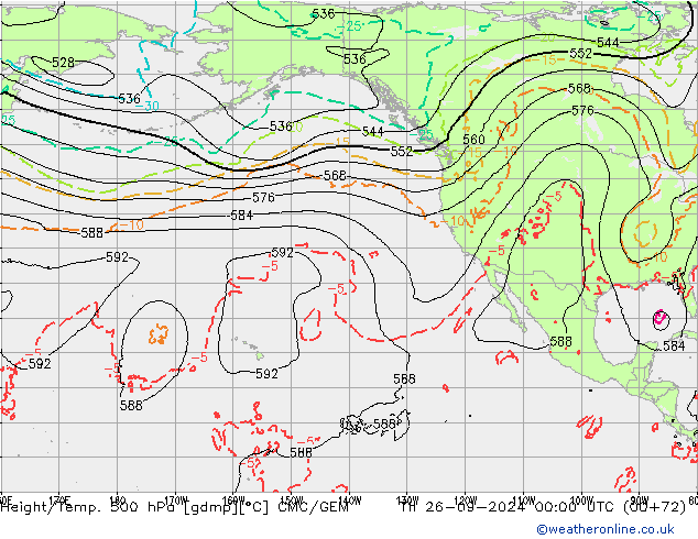 Height/Temp. 500 hPa CMC/GEM Th 26.09.2024 00 UTC