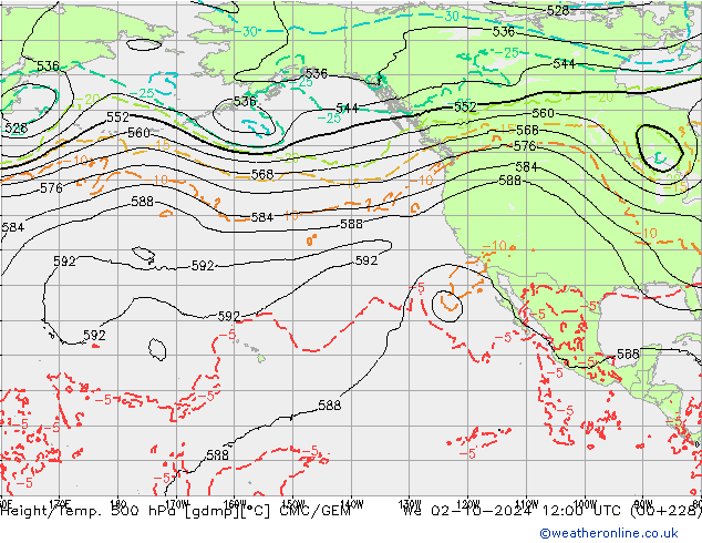 Height/Temp. 500 гПа CMC/GEM ср 02.10.2024 12 UTC