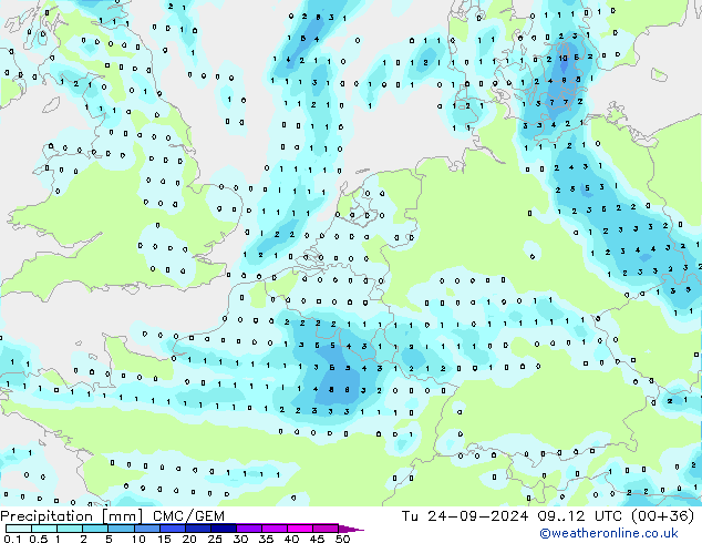 Precipitation CMC/GEM Tu 24.09.2024 12 UTC