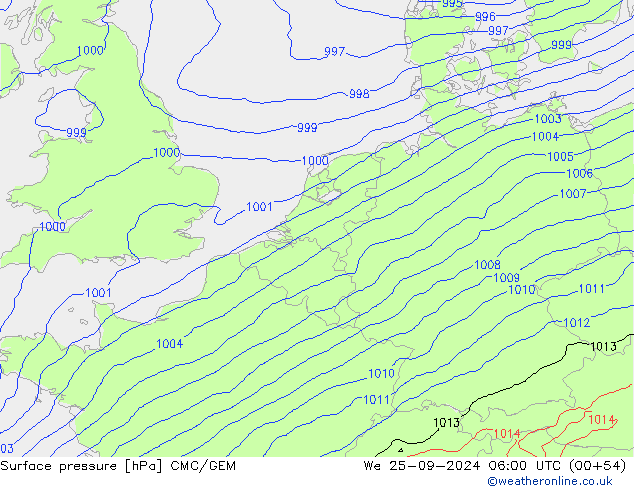 Surface pressure CMC/GEM We 25.09.2024 06 UTC