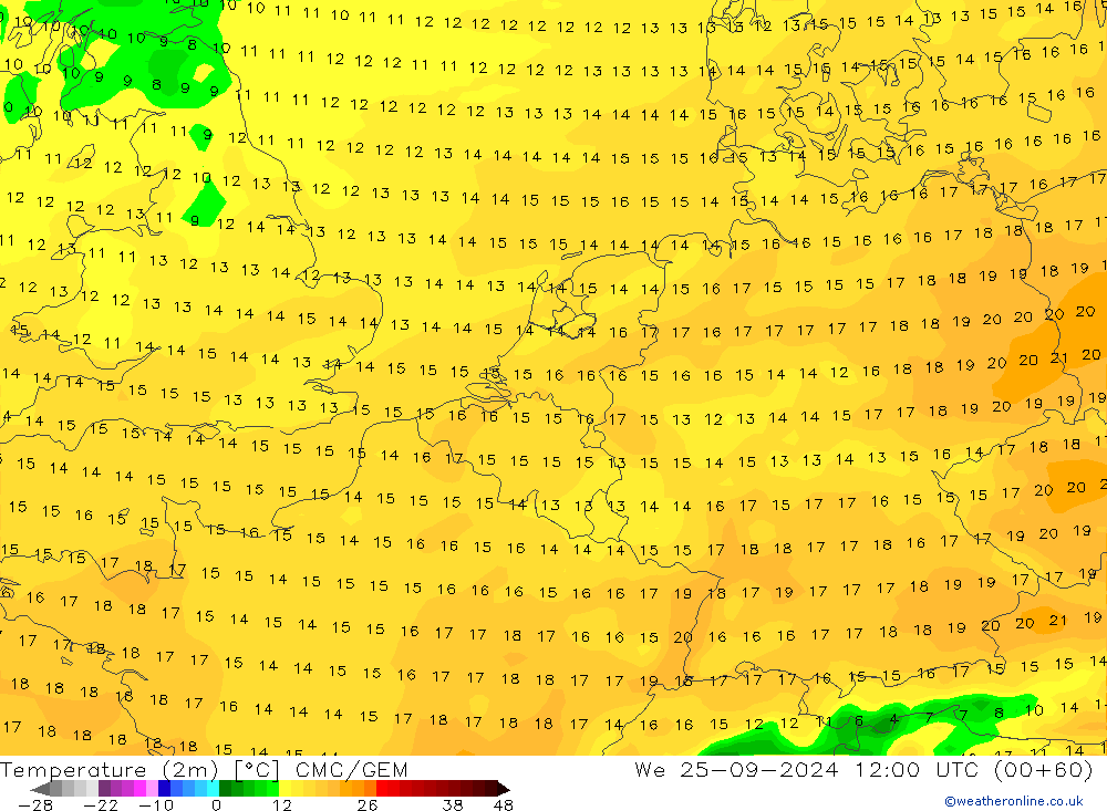 température (2m) CMC/GEM mer 25.09.2024 12 UTC