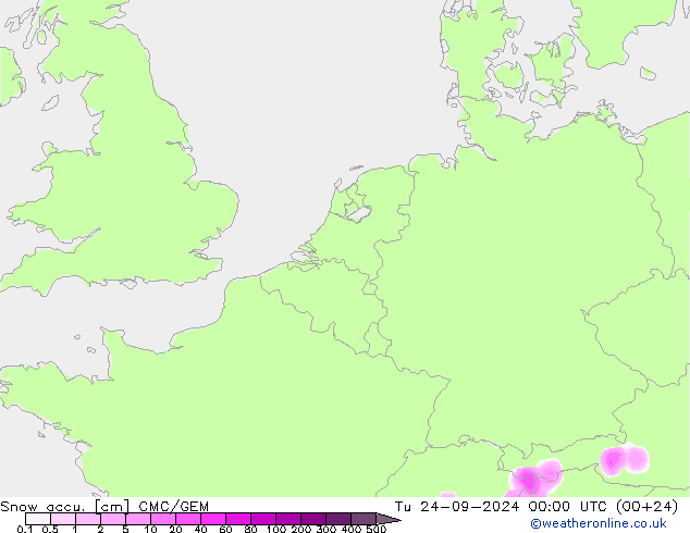 Snow accu. CMC/GEM mar 24.09.2024 00 UTC