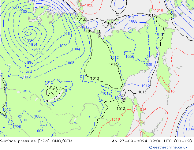 Atmosférický tlak CMC/GEM Po 23.09.2024 09 UTC