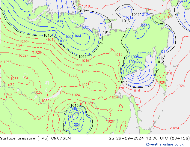 Atmosférický tlak CMC/GEM Ne 29.09.2024 12 UTC