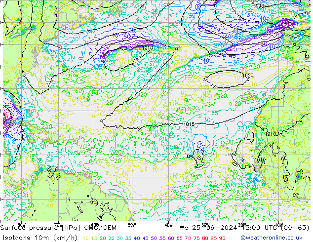 Isotaca (kph) CMC/GEM mié 25.09.2024 15 UTC