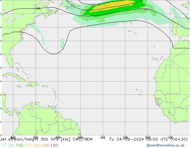 Jet stream/Height 300 hPa CMC/GEM Tu 24.09.2024 06 UTC