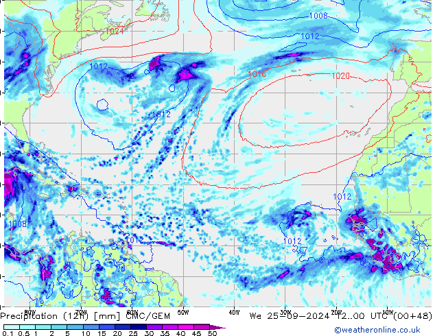 Precipitação (12h) CMC/GEM Qua 25.09.2024 00 UTC