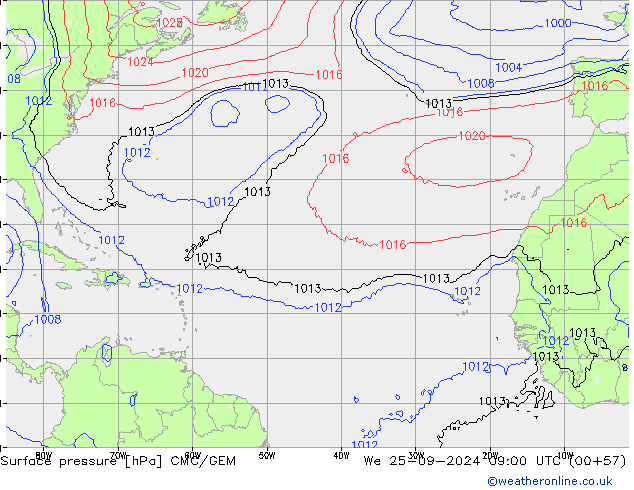 Surface pressure CMC/GEM We 25.09.2024 09 UTC