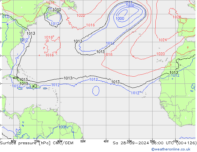 Surface pressure CMC/GEM Sa 28.09.2024 06 UTC