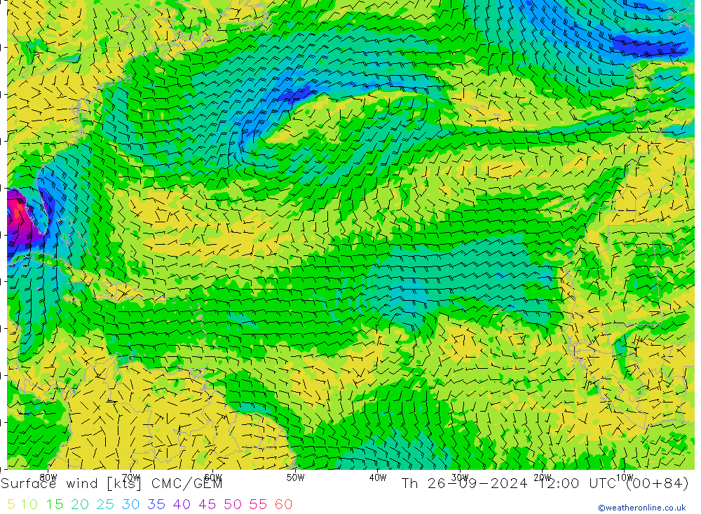 Wind 10 m CMC/GEM do 26.09.2024 12 UTC