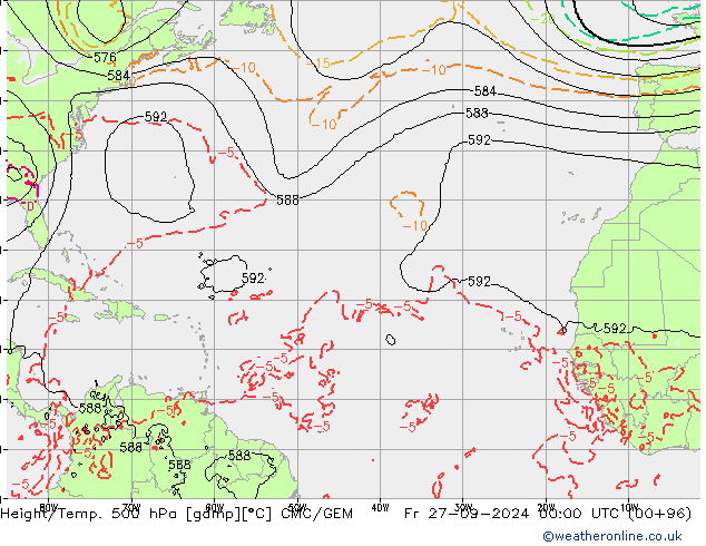 Height/Temp. 500 hPa CMC/GEM Sex 27.09.2024 00 UTC