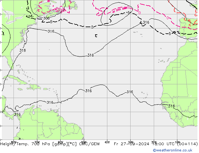 Height/Temp. 700 hPa CMC/GEM Sex 27.09.2024 18 UTC