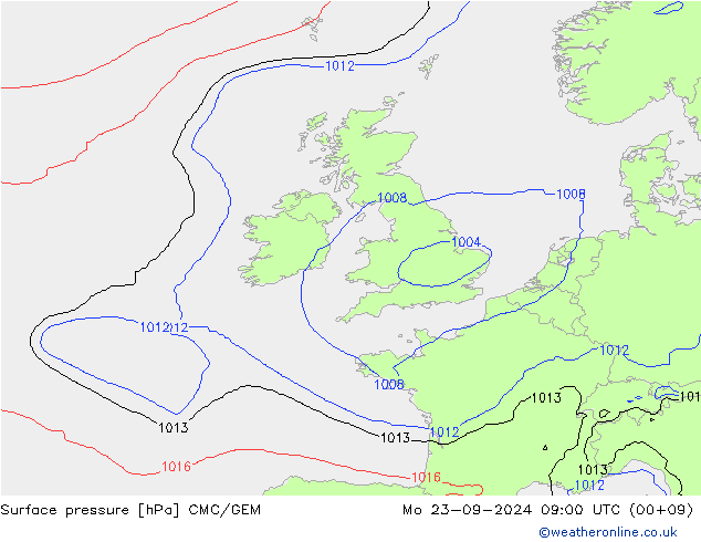 Surface pressure CMC/GEM Mo 23.09.2024 09 UTC