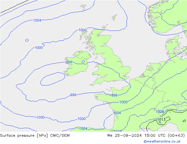 Surface pressure CMC/GEM We 25.09.2024 15 UTC