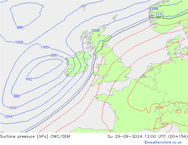 Surface pressure CMC/GEM Su 29.09.2024 12 UTC