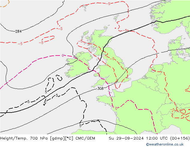 Yükseklik/Sıc. 700 hPa CMC/GEM Paz 29.09.2024 12 UTC