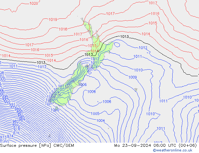 Atmosférický tlak CMC/GEM Po 23.09.2024 06 UTC