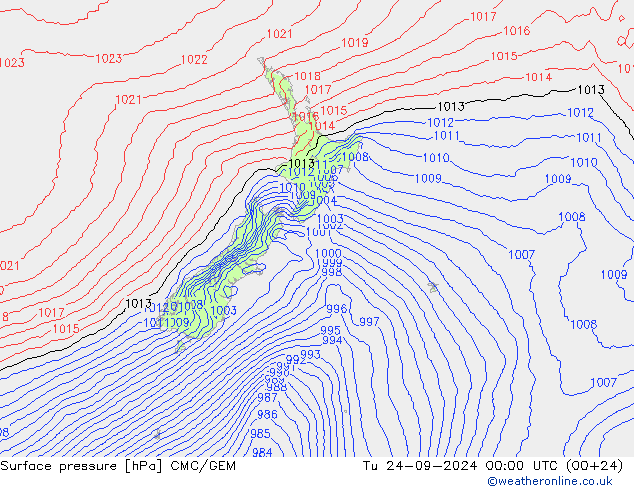 Surface pressure CMC/GEM Tu 24.09.2024 00 UTC