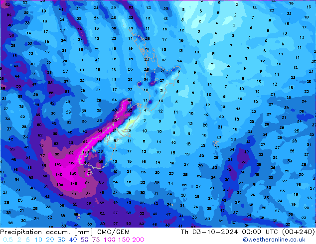 Precipitación acum. CMC/GEM jue 03.10.2024 00 UTC