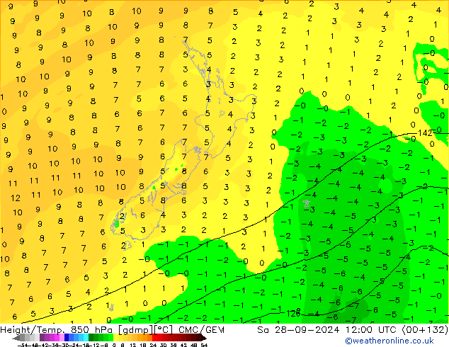 Height/Temp. 850 hPa CMC/GEM Sa 28.09.2024 12 UTC