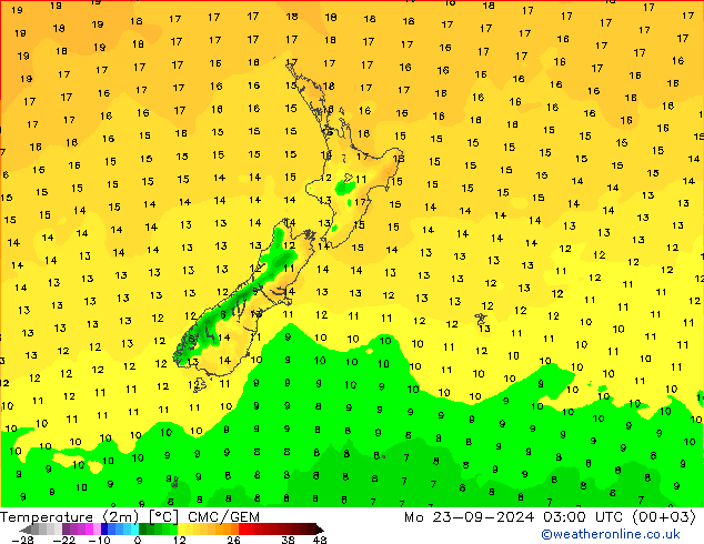 Temperatuurkaart (2m) CMC/GEM ma 23.09.2024 03 UTC